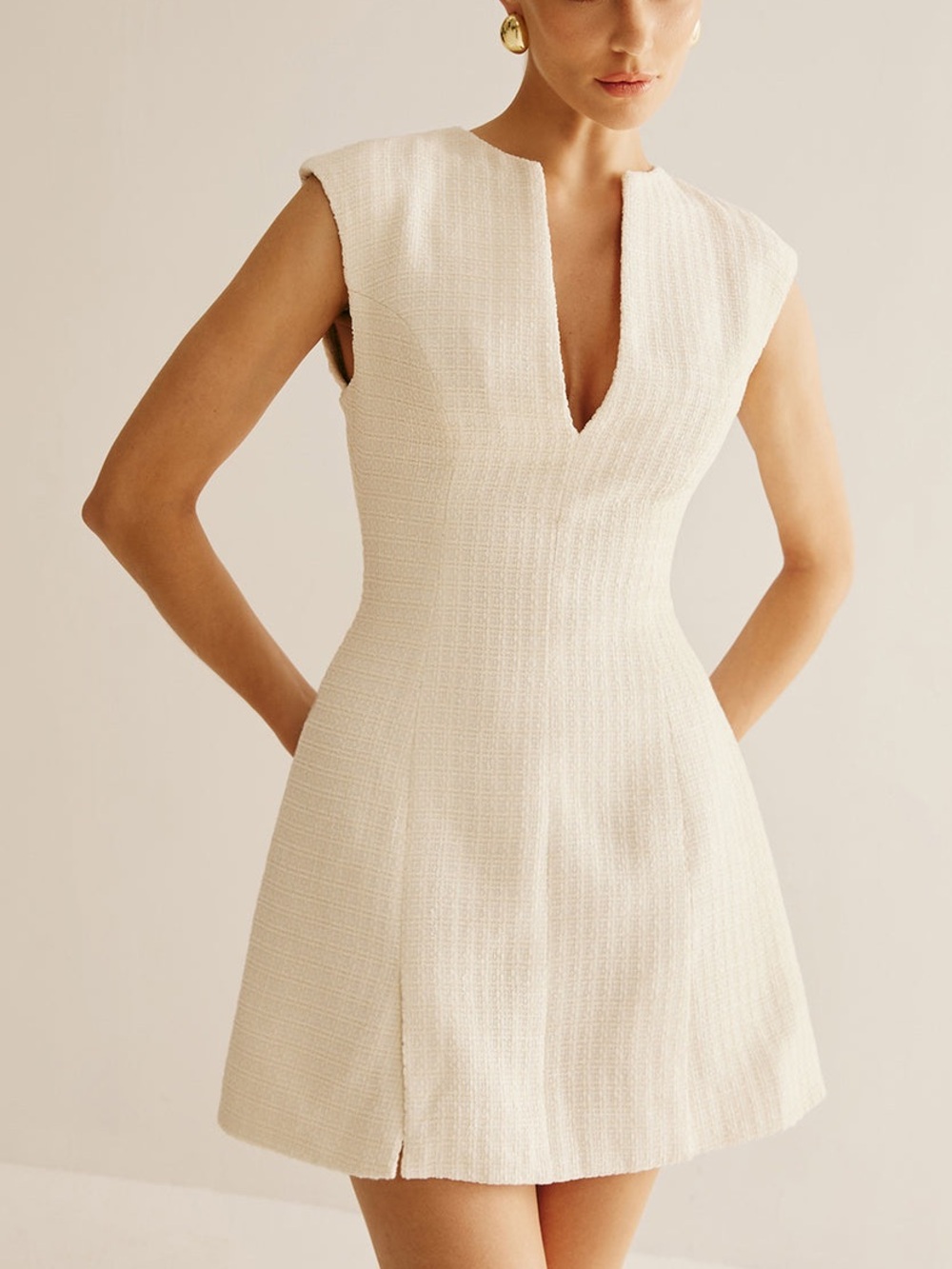 Commense Piping Zipper Tweed Short Dress - Size XS